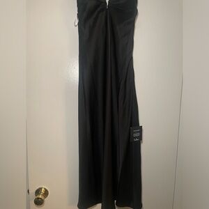 Lulus black midi slip dress with bow new with tags